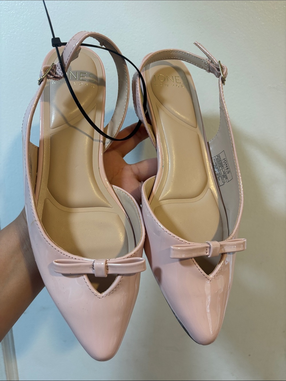 Jones New York Blush Patent Pointed Slingback Flats with Bow